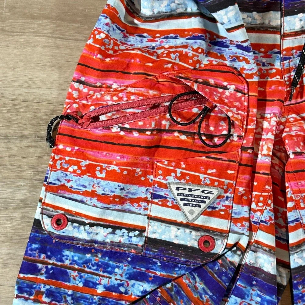 Columbia PFG‎ Omni Shield Men's Swim Surf Board Shorts Unlined Size 38 Red Blue